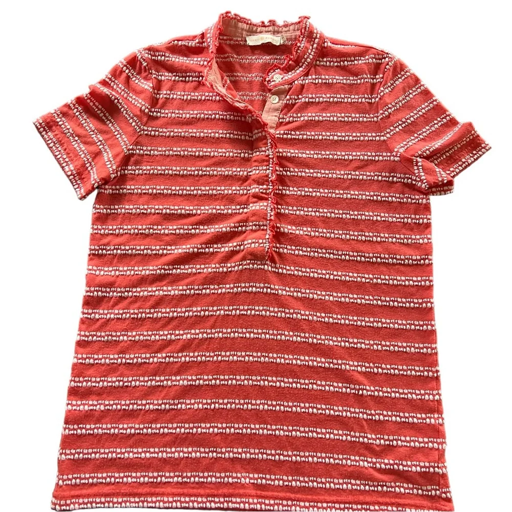Striped Coral Short-Sleeve Polo Top